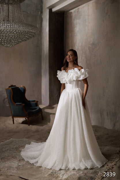 KatrinFAVORboutique-Floral sleeve wedding dress Satin a line wedding gown