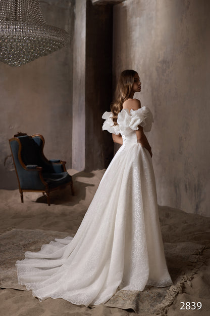 KatrinFAVORboutique-Floral sleeve wedding dress Satin a line wedding gown