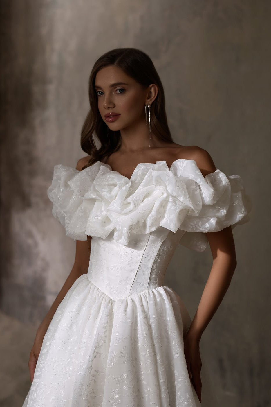 KatrinFAVORboutique-Floral sleeve wedding dress Satin a line wedding gown