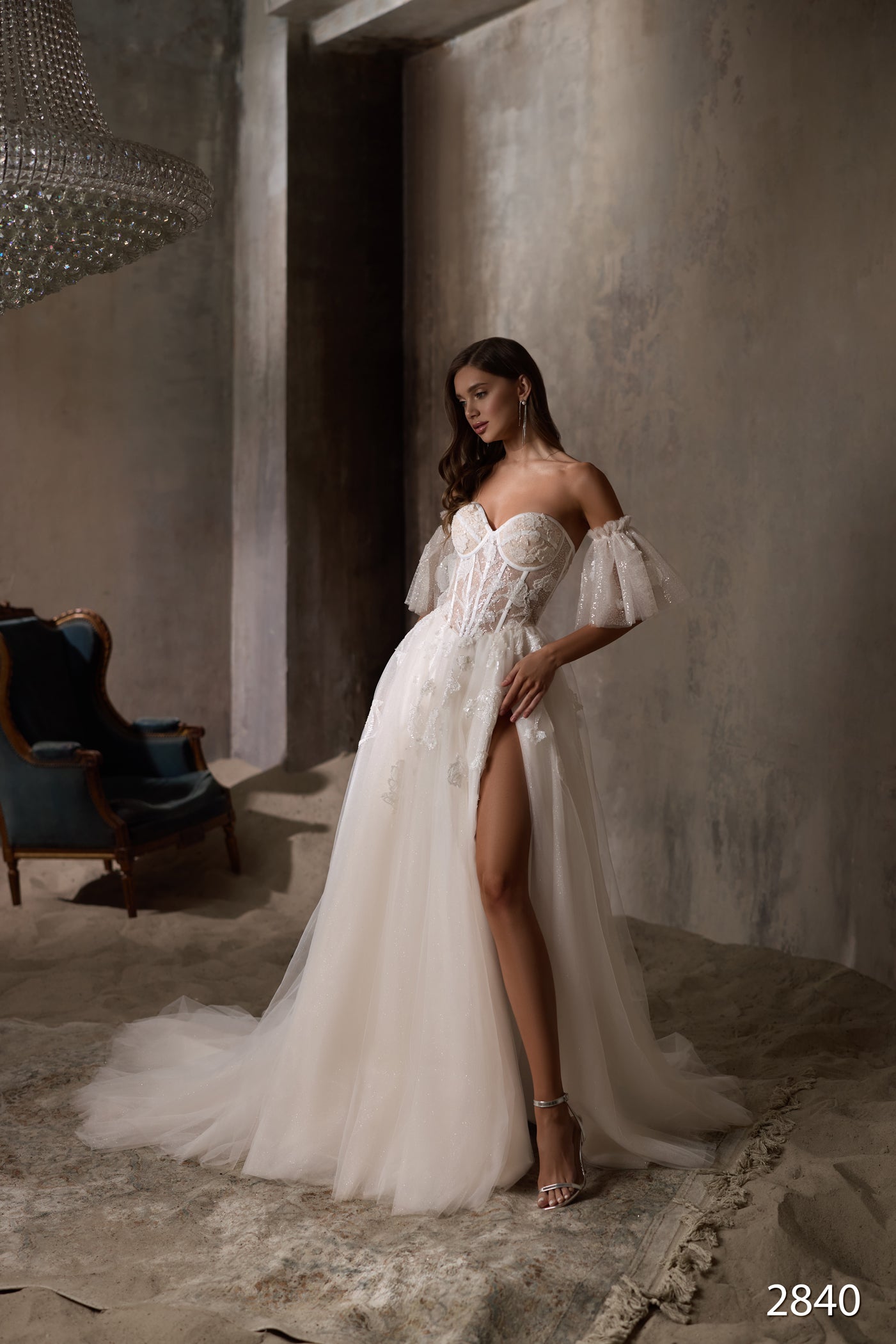 KatrinFAVORboutique-Floral sleeve wedding dress Satin a line wedding gown