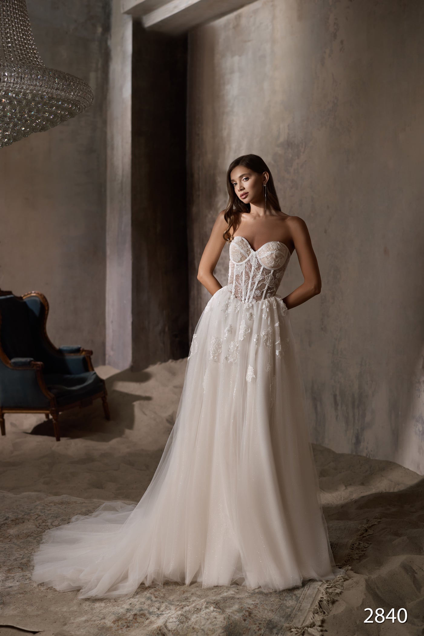 KatrinFAVORboutique-Floral sleeve wedding dress Satin a line wedding gown