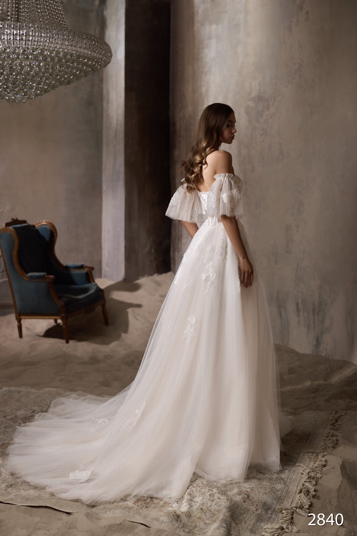 KatrinFAVORboutique-Floral sleeve wedding dress Satin a line wedding gown