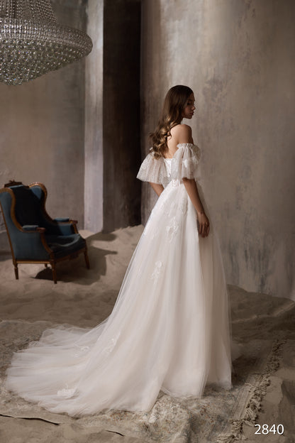 KatrinFAVORboutique-Floral sleeve wedding dress Satin a line wedding gown