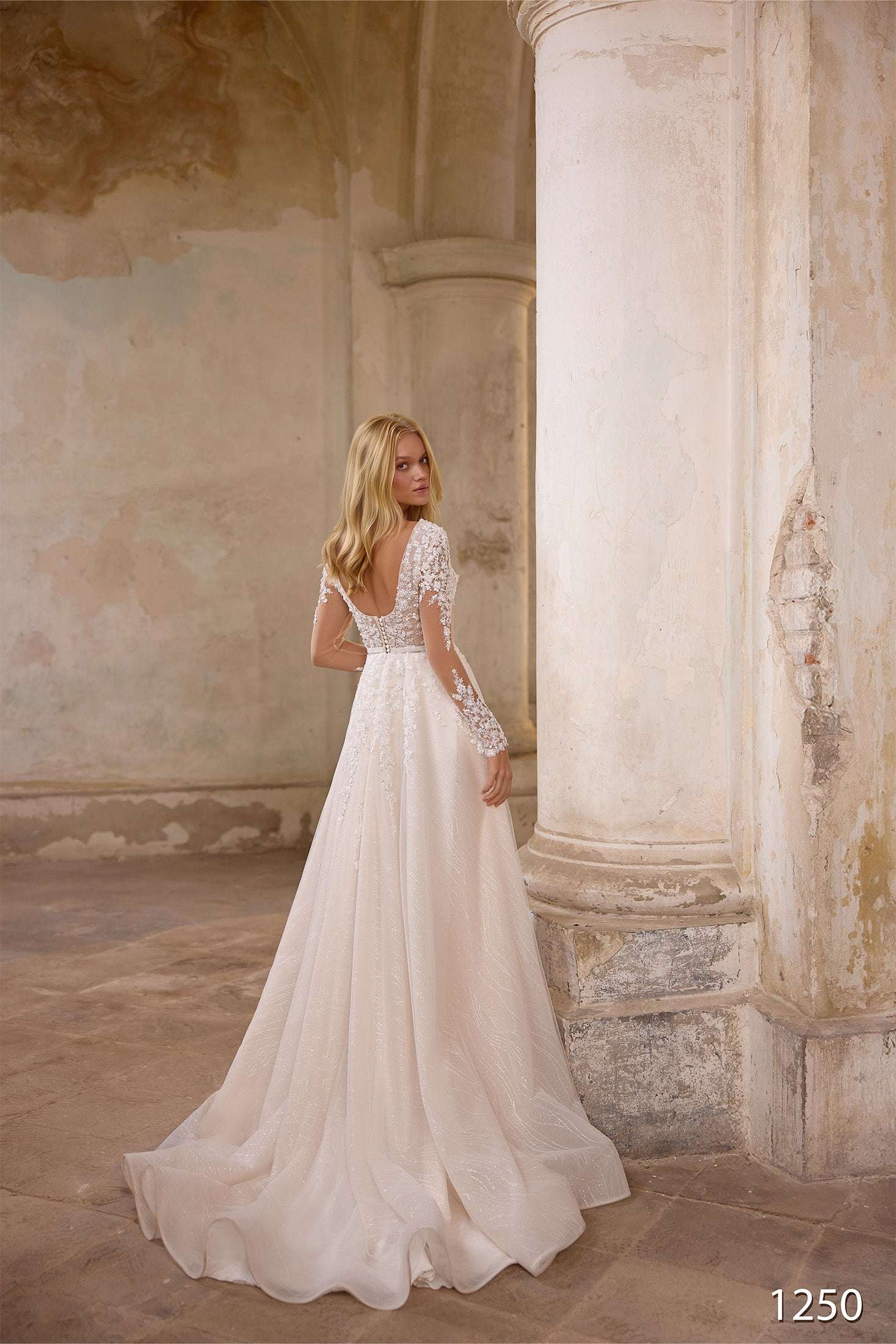 KatrinFAVORboutique-V neck long sleeve wedding gown Blush bridal wear