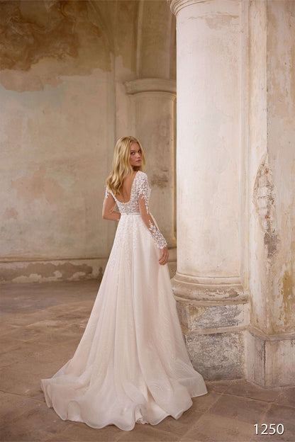 KatrinFAVORboutique-V neck long sleeve wedding gown Blush bridal wear