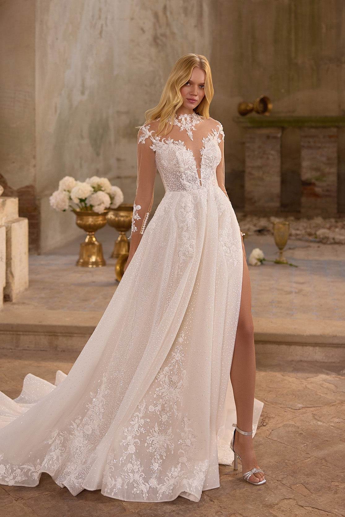 KatrinFAVORboutique-Illusion sleeve wedding dress Affordable bridal gowns