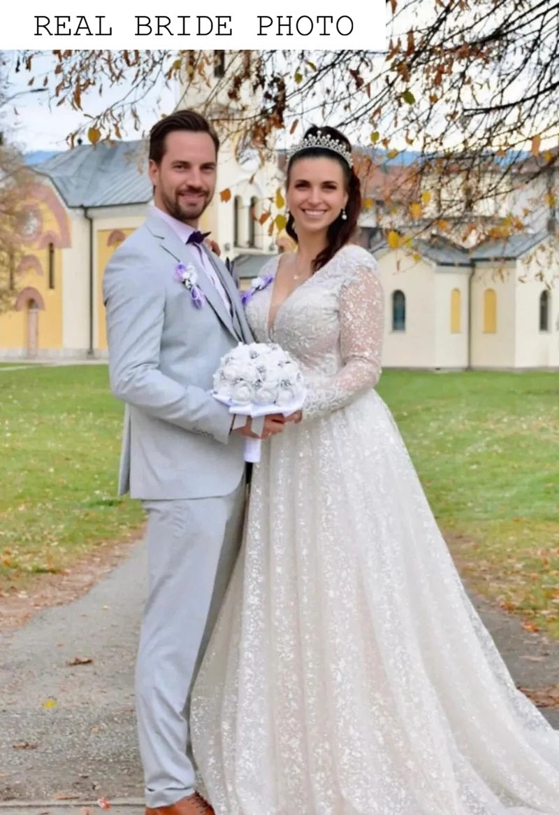Open back sparkle wedding dress