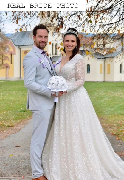 Open back sparkle wedding dress