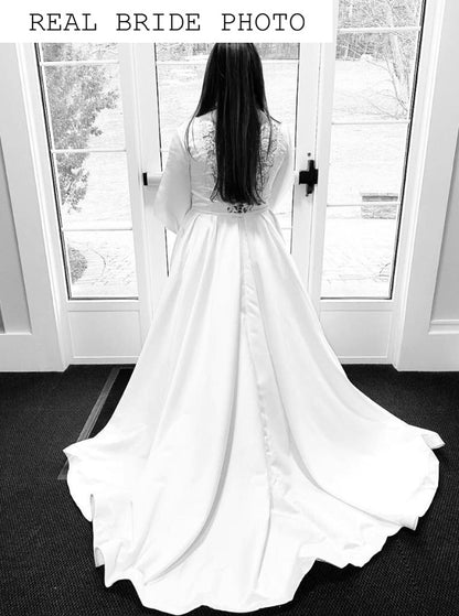 Long sleeve satin bridal gown | Simple bridal dresses | KatrinFAVOR