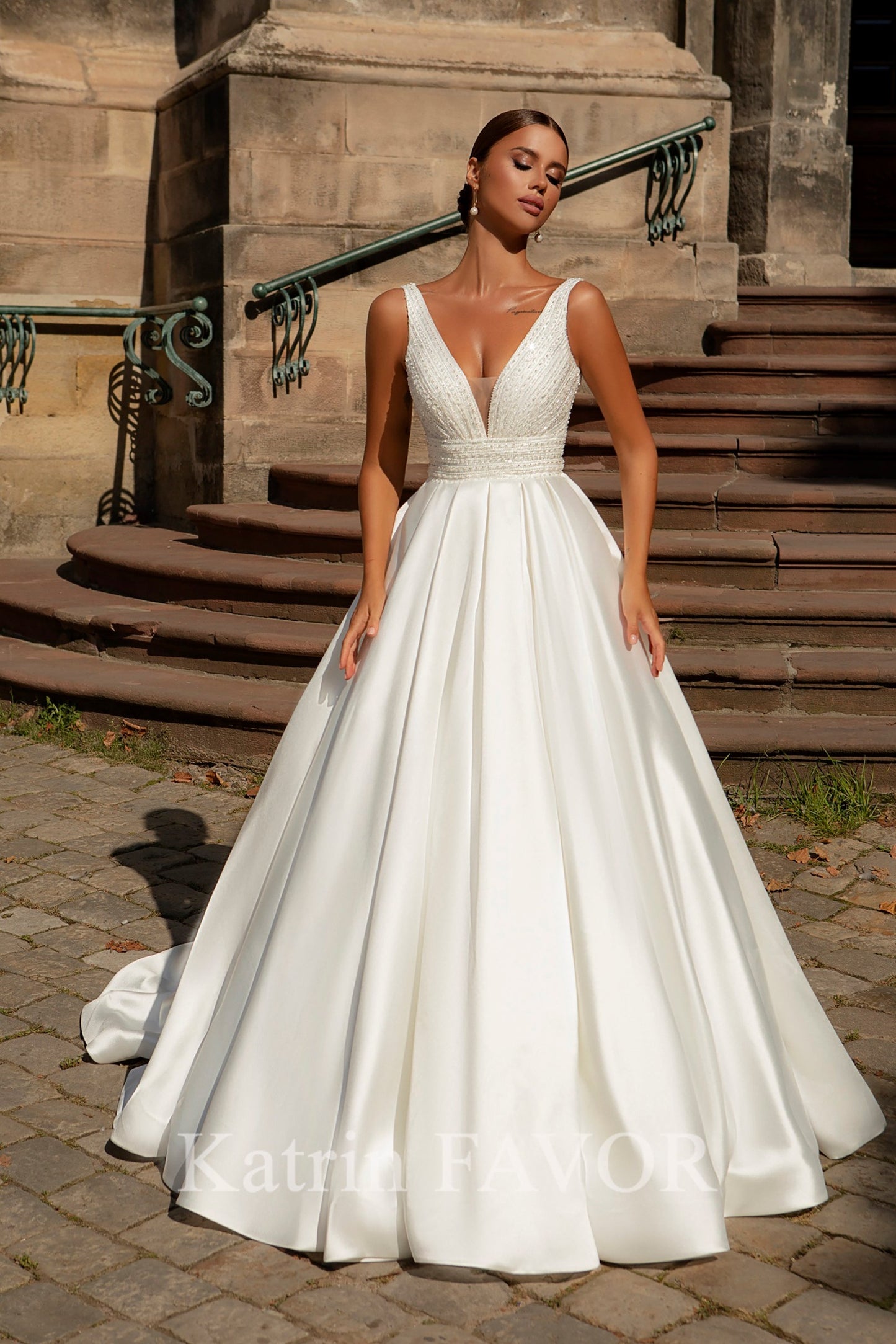 KatrinFAVORboutique-Elegant satin ballgown wedding dress with pockets