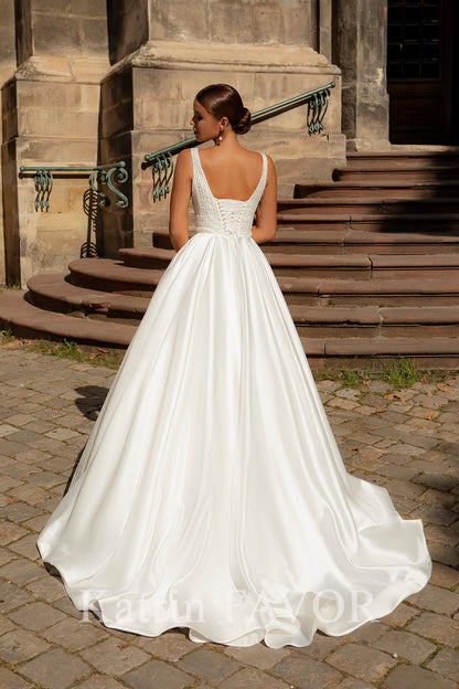 KatrinFAVORboutique-Elegant satin ballgown wedding dress with pockets