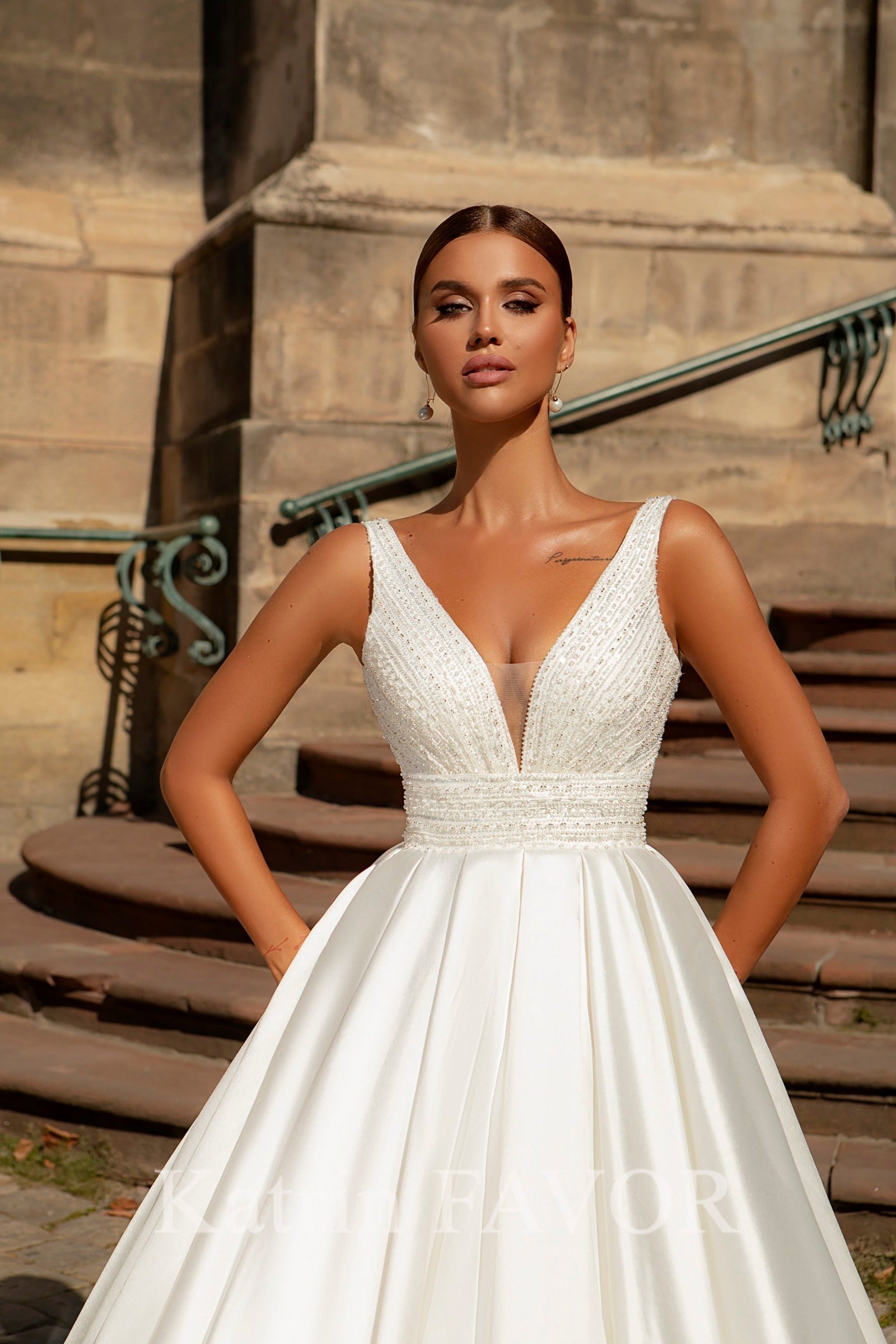 KatrinFAVORboutique-Elegant satin ballgown wedding dress with pockets