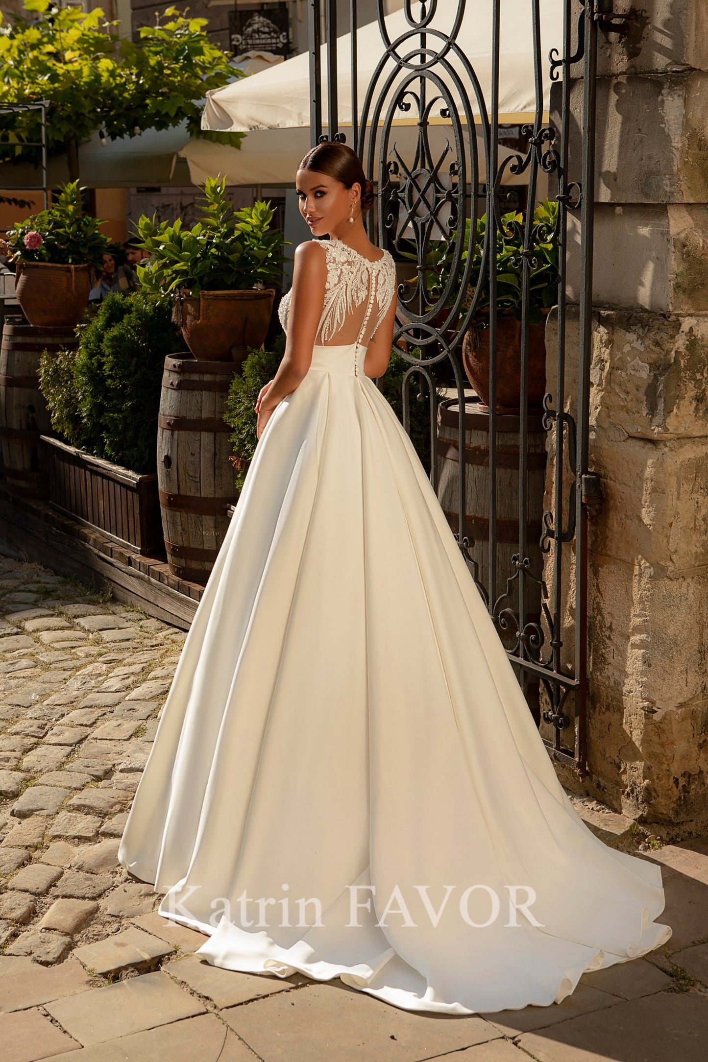 KatrinFAVORboutique-Embroidered back satin a-line wedding dress