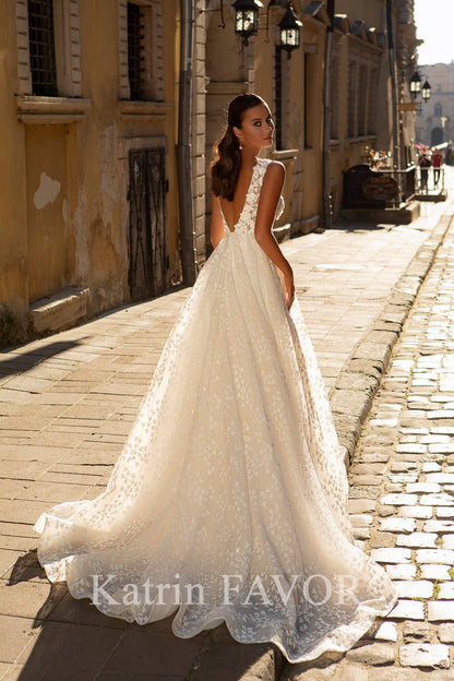 KatrinFAVORboutique-Open back a-line floral wedding gown