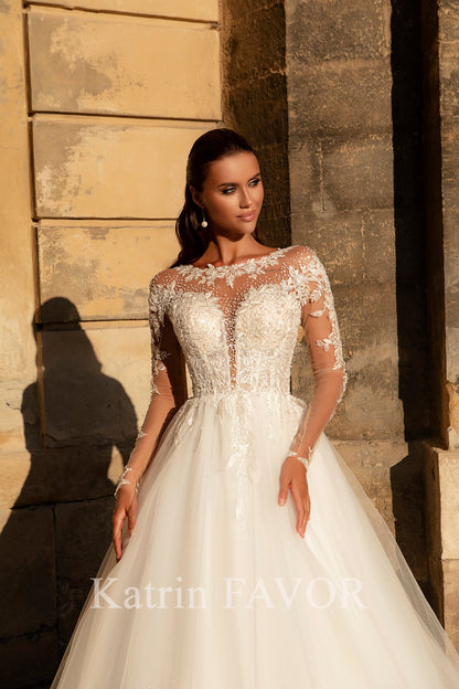 KatrinFAVORboutique-Embroidered long sleeve ballgown wedding dress