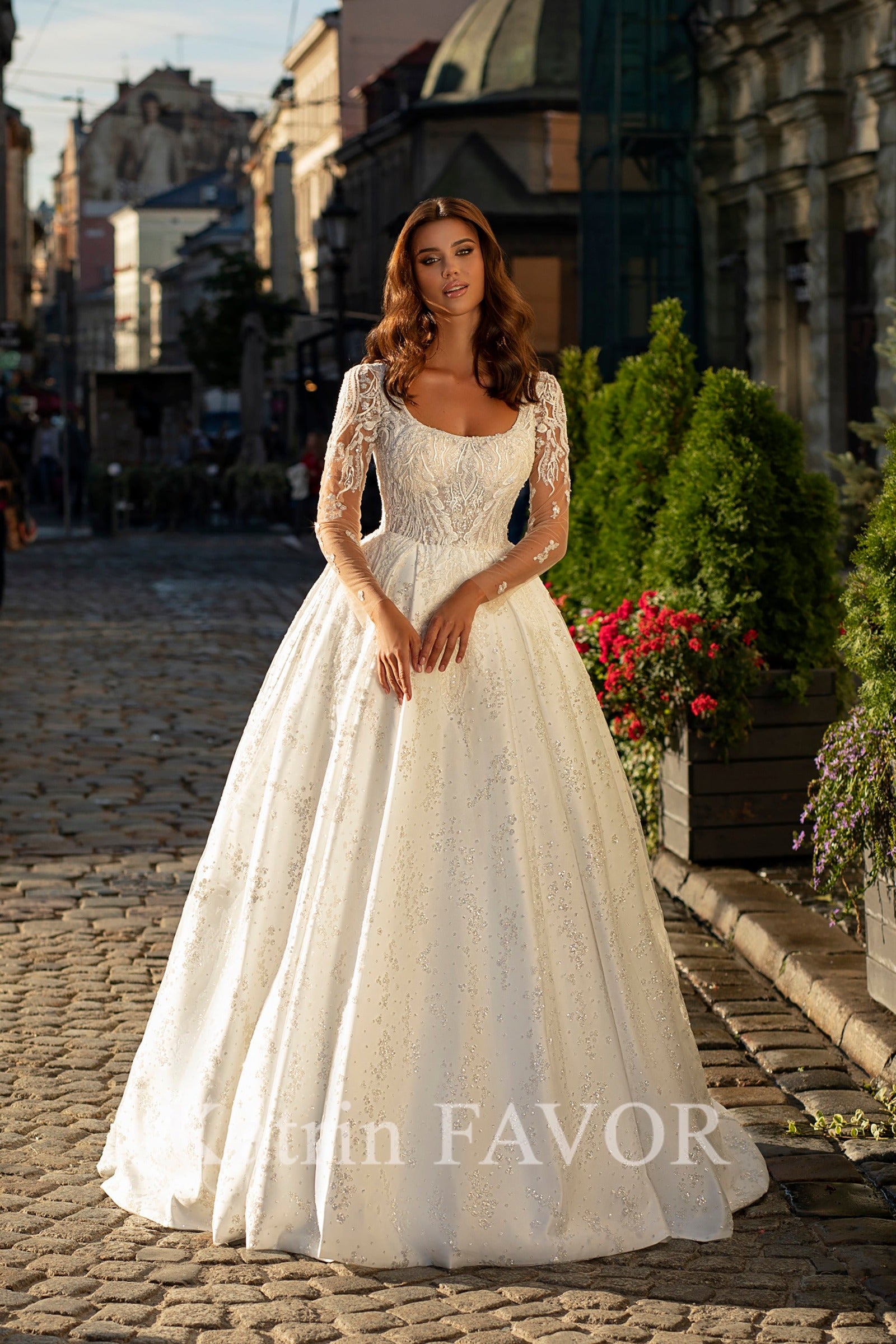 KatrinFAVORboutique-Embroidered long sleeve ballgown wedding dress