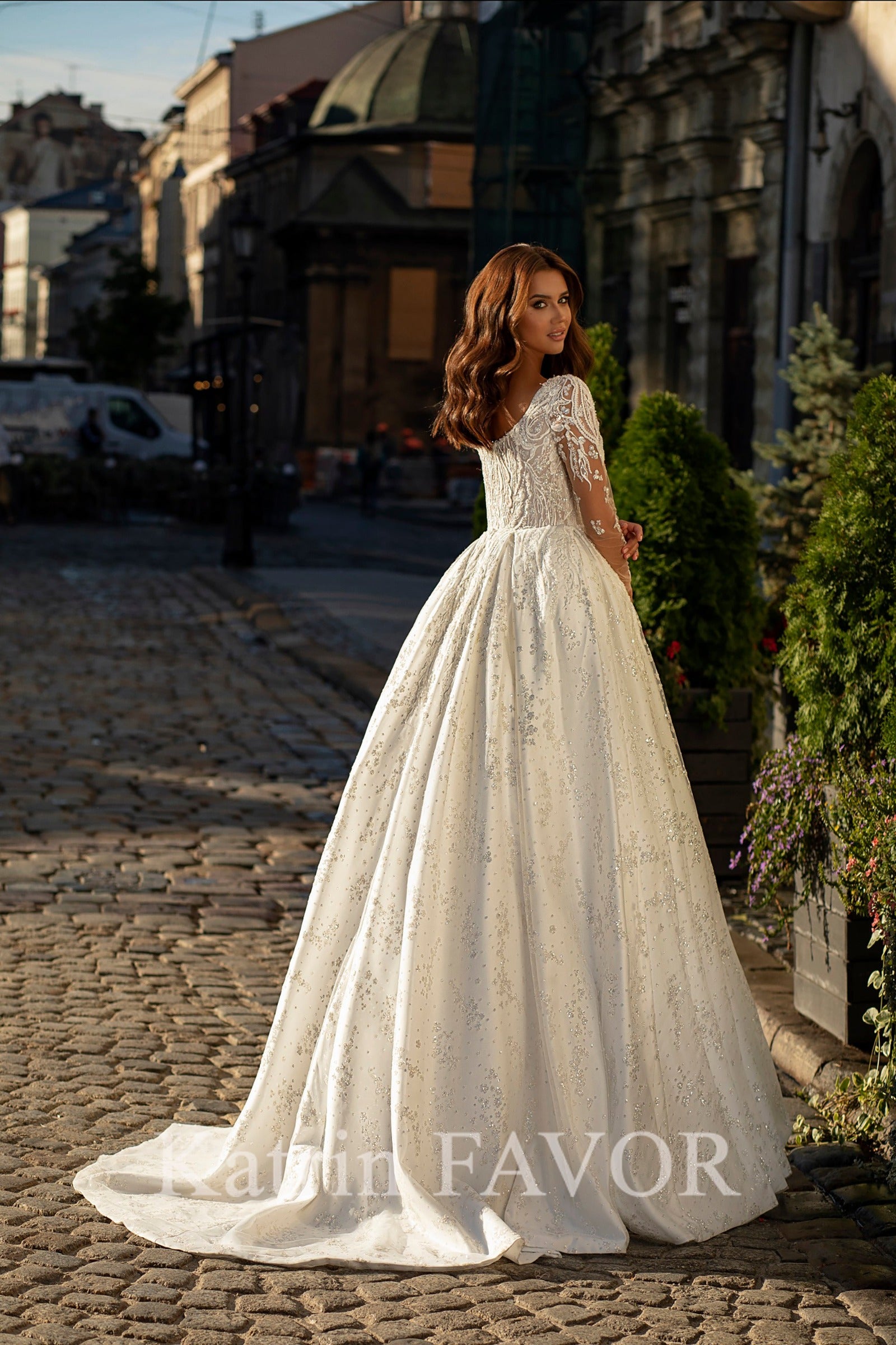 KatrinFAVORboutique-Embroidered long sleeve ballgown wedding dress