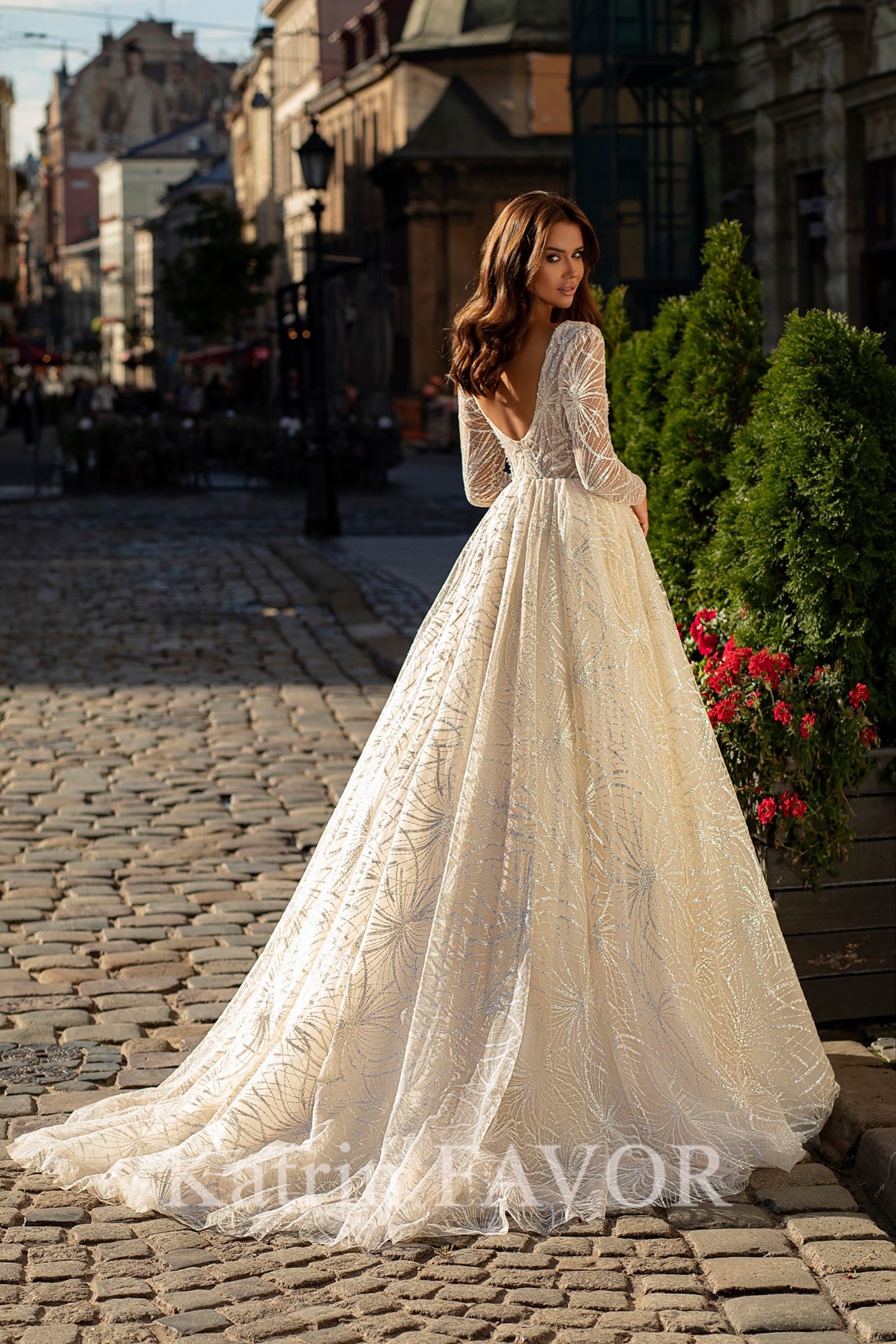 KatrinFAVORboutique-Long sleeve ballgown sparkle  wedding dress