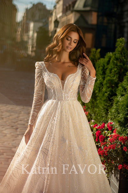 KatrinFAVORboutique-Long sleeve ballgown sparkle  wedding dress