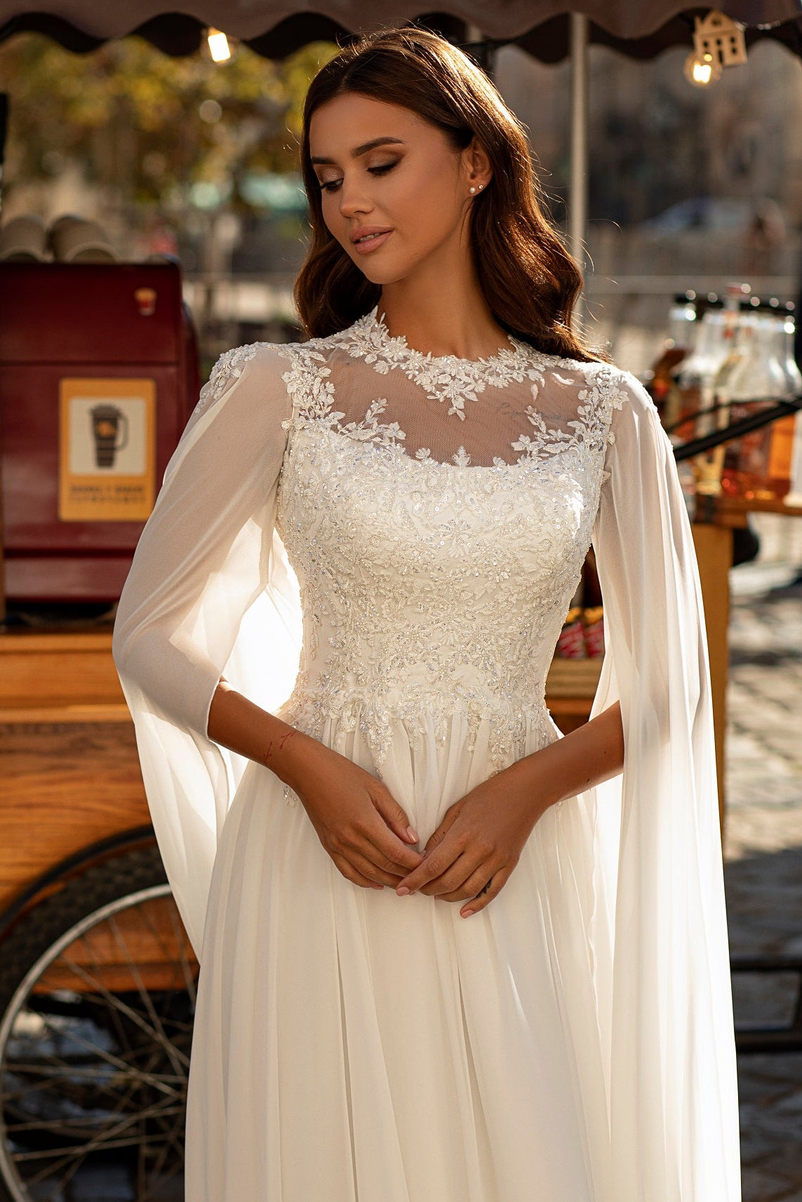 Medieval a-line chiffon wedding dress