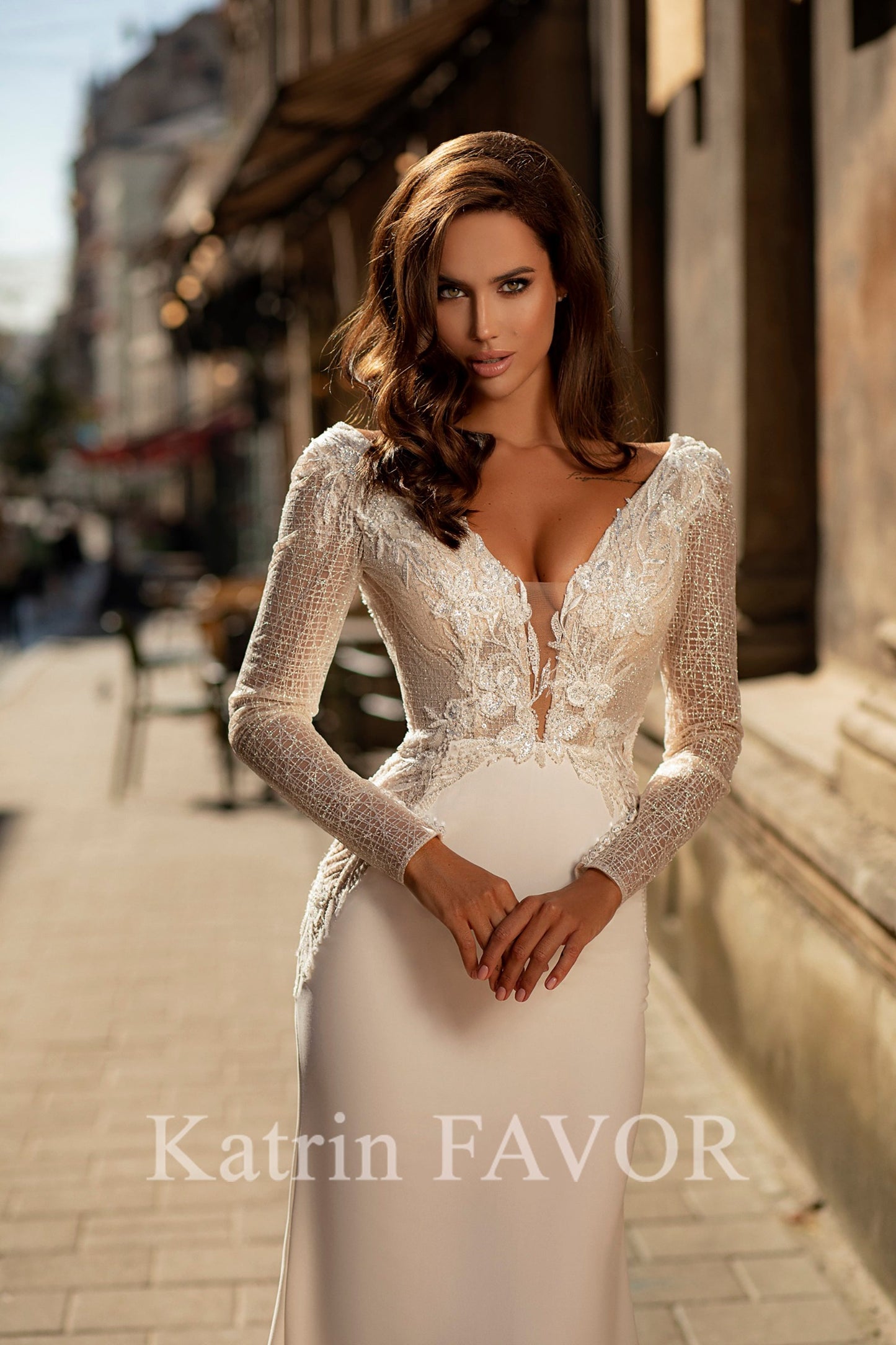 KatrinFAVORboutique-Long sleeve sheath crepe wedding dress
