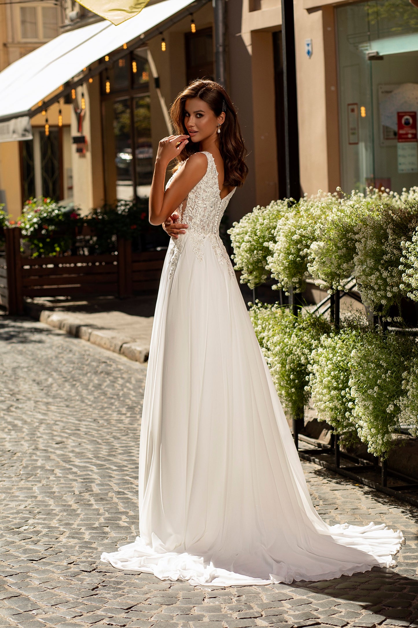 Chiffon a-line embroidered wedding dress