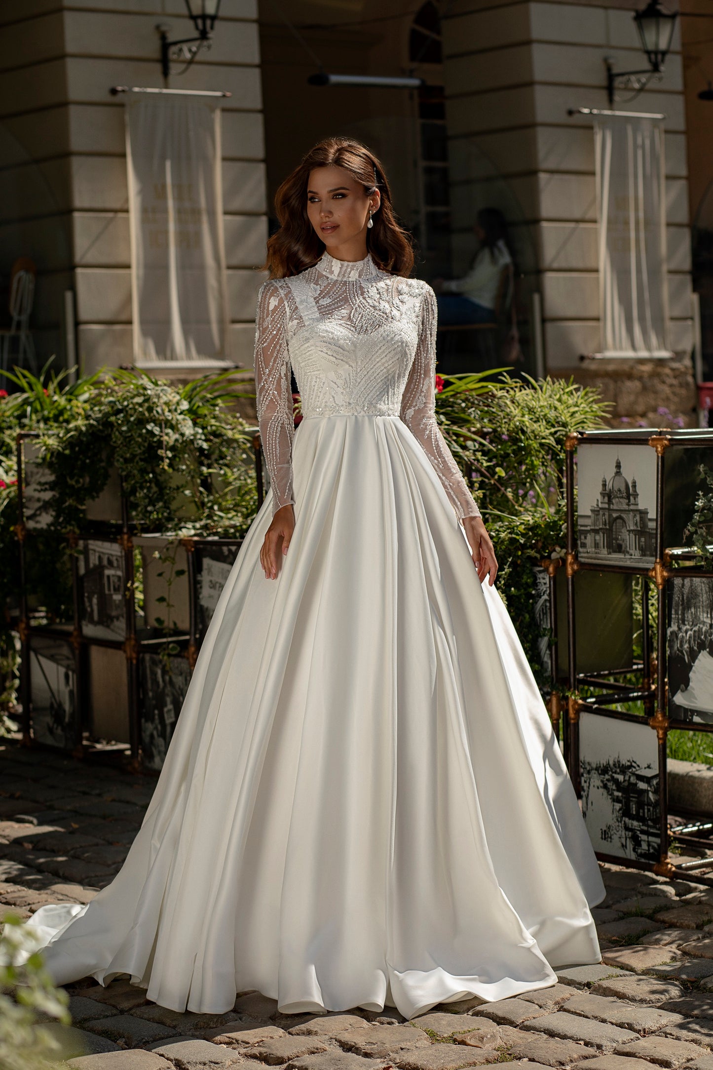High neck modest ballgown wedding dress