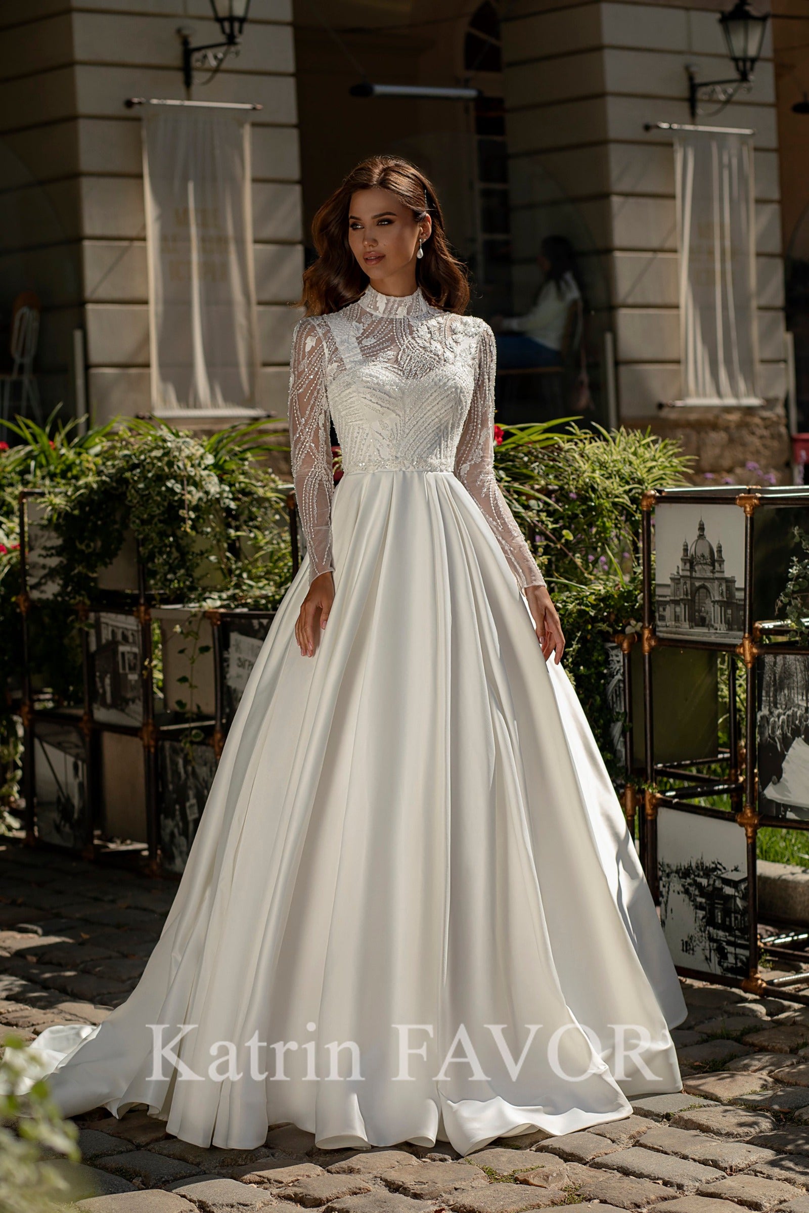 KatrinFAVORboutique-High neck modest ballgown wedding dress