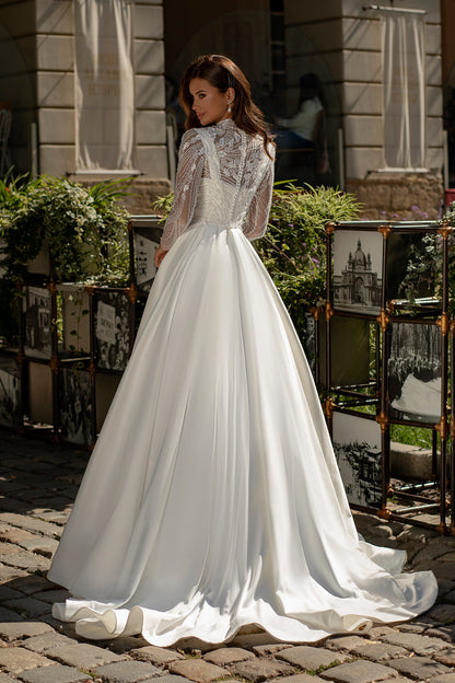 High neck modest ballgown wedding dress