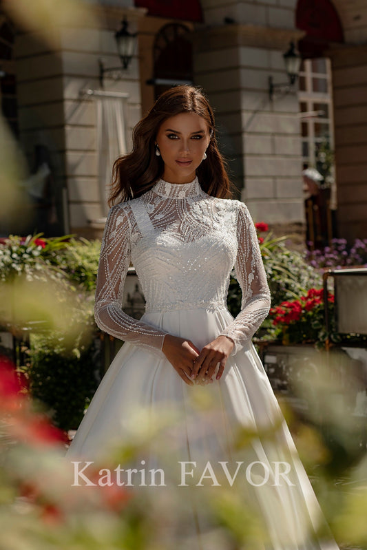 KatrinFAVORboutique-High neck modest ballgown wedding dress