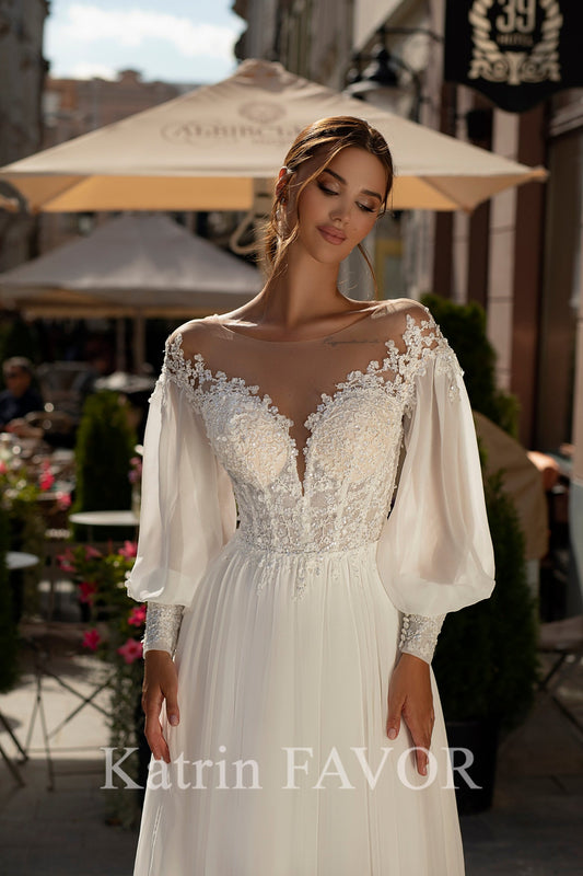 KatrinFAVORboutique-Chiffon bishop sleeve a-line wedding dress