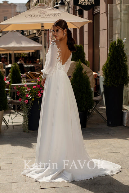 KatrinFAVORboutique-Chiffon bishop sleeve a-line wedding dress
