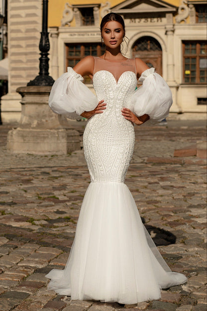 Sweetheart mermaid embroidered wedding dress