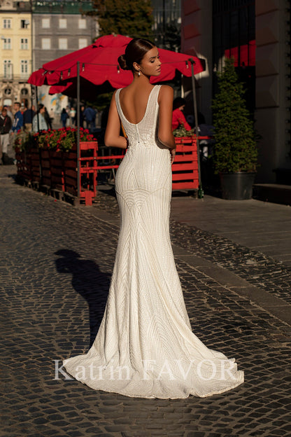 KatrinFAVORboutique-Embroidered fitted sheath wedding dress