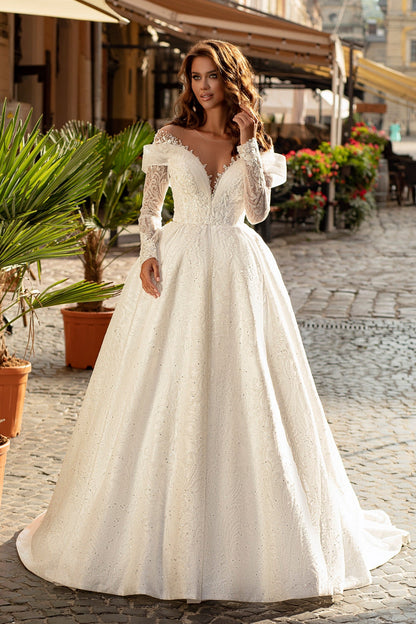 Off the shoulder princess ballgown wedding dress