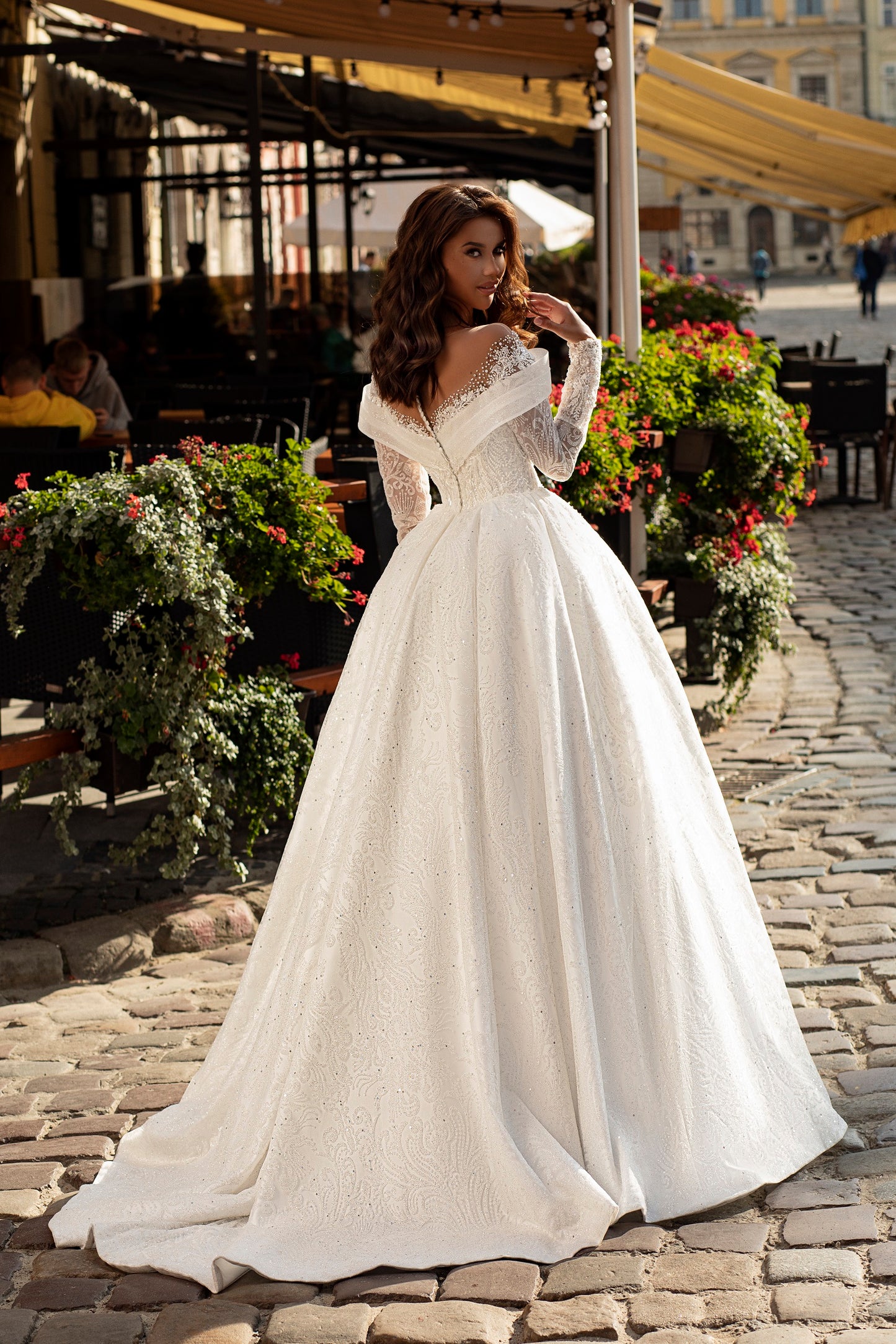 Off the shoulder princess ballgown wedding dress
