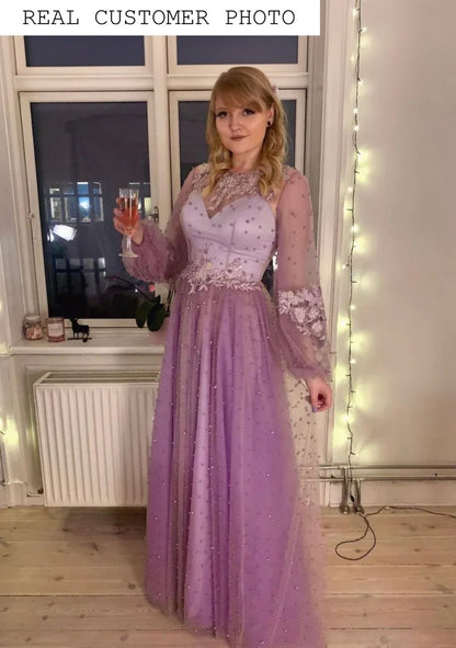KatrinFAVORbourique-Fairytale prom dress Long sleeve a line evening gowns 