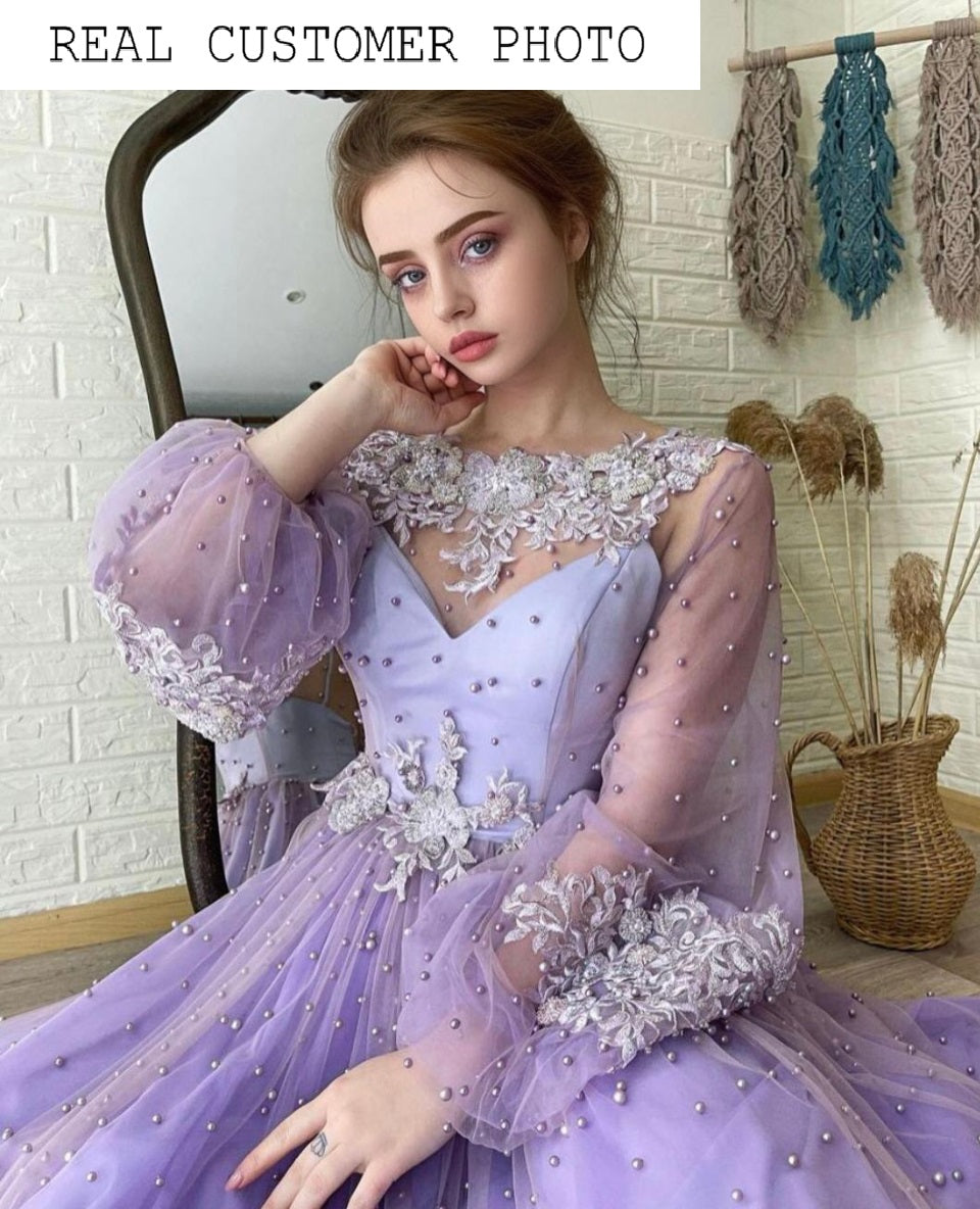 KatrinFAVORbourique-Fairytale prom dress Long sleeve a line evening gowns 