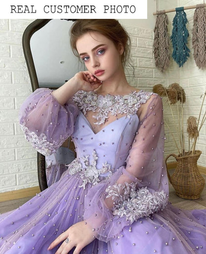 KatrinFAVORbourique-Fairytale prom dress Long sleeve a line evening gowns 