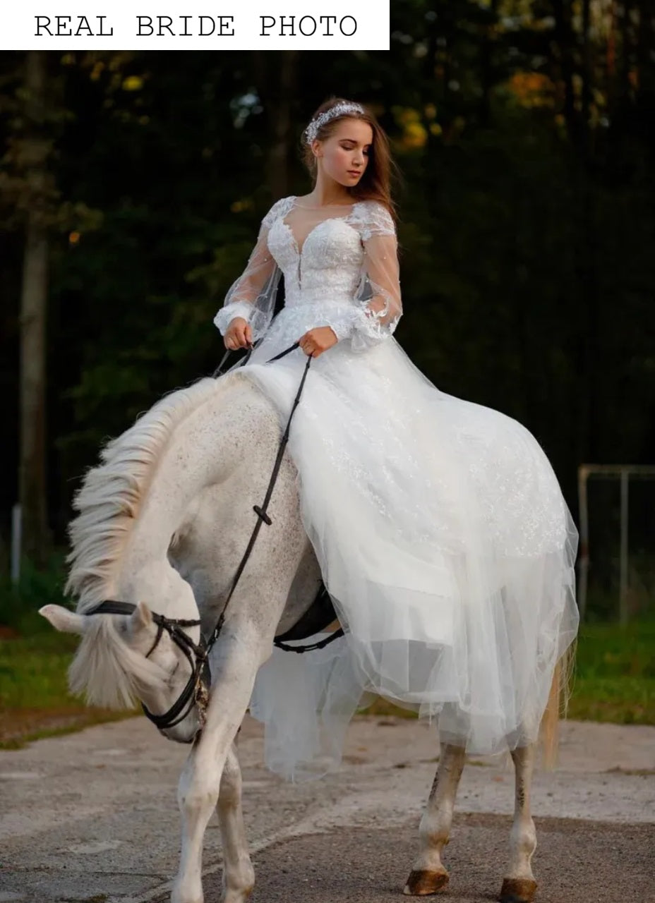 Wedding dress puffy sleeves | Whimsical bridal dresses