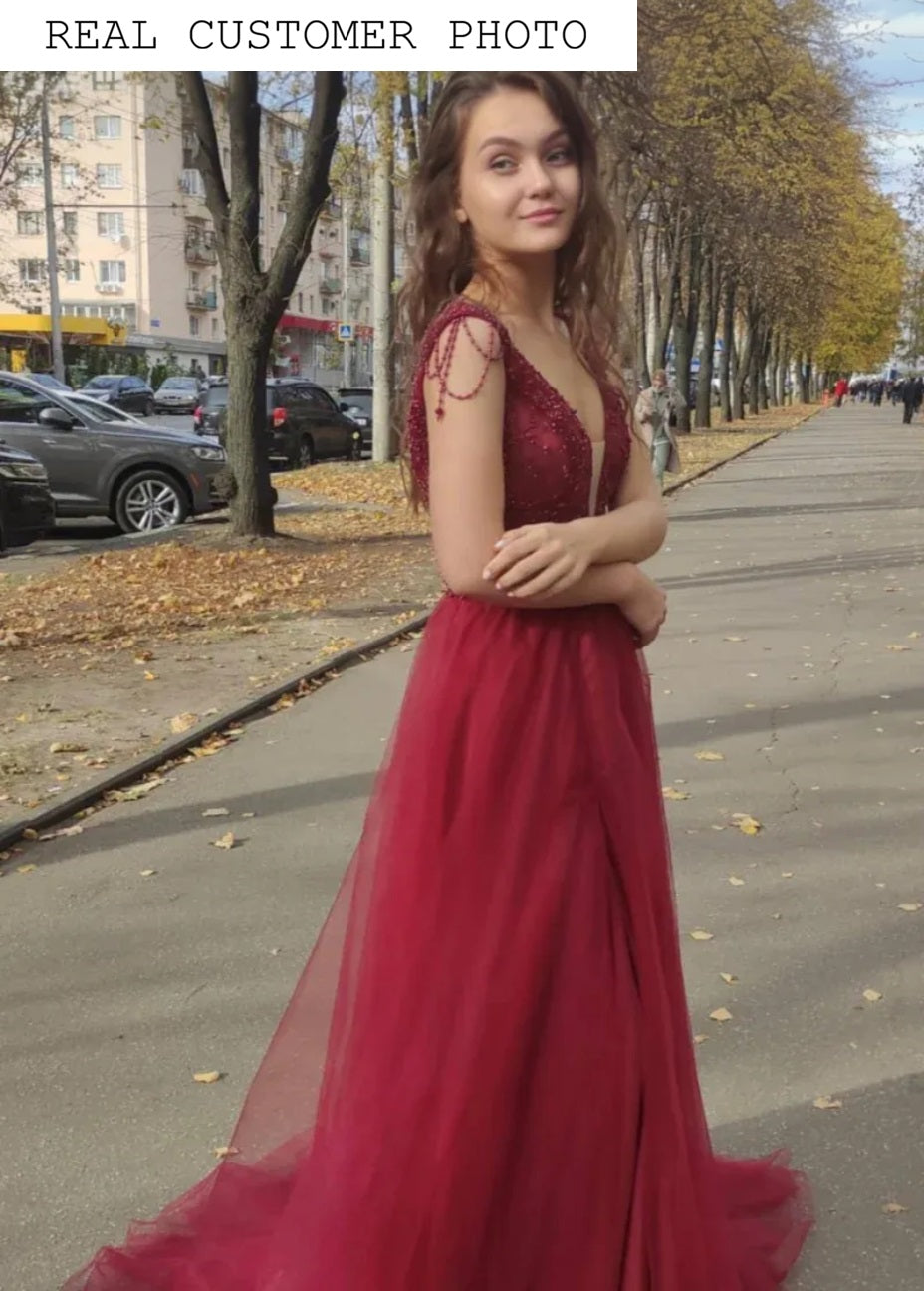 KatrinFAVORboutique-Burgundy beaded gown Ladies summer formal dresses