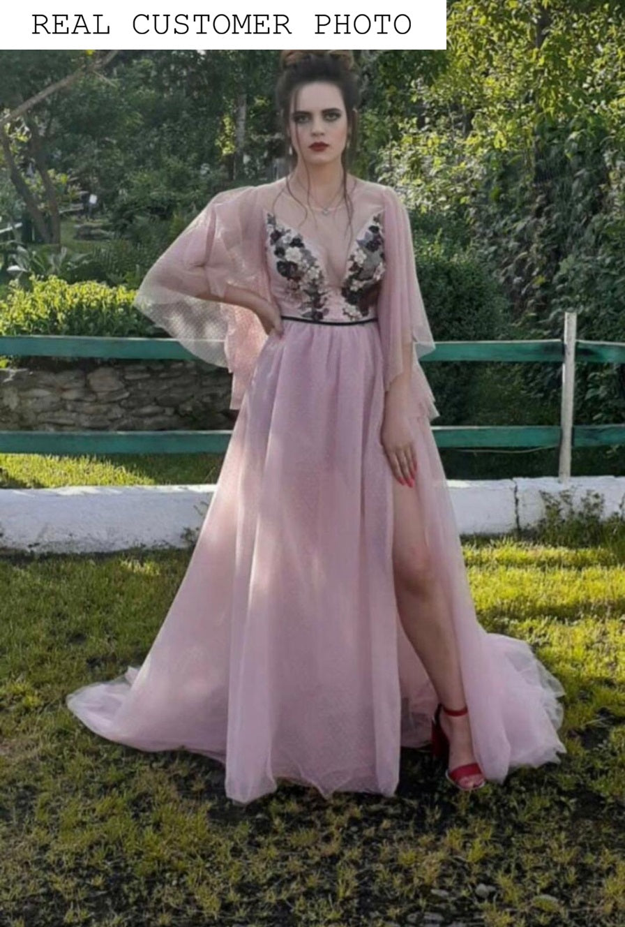 KatrinFAVORboutique-Bell sleeve formal dress Unique long evening dresses 