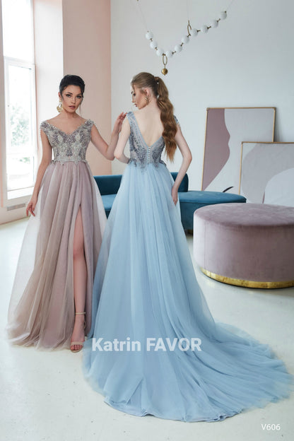 KatrinFAVORboutique-V-neck wedding guest dress long