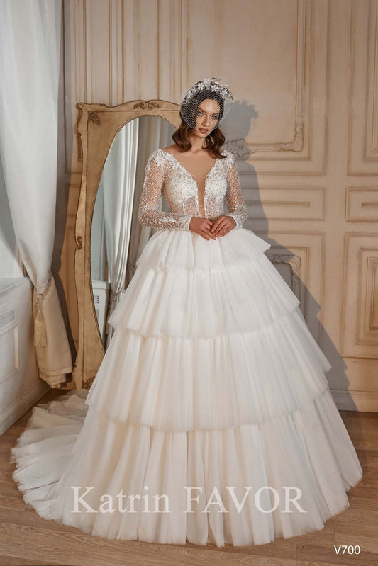 KatrinFAVORboutique-Princess ball gown wedding dress with long sleeves