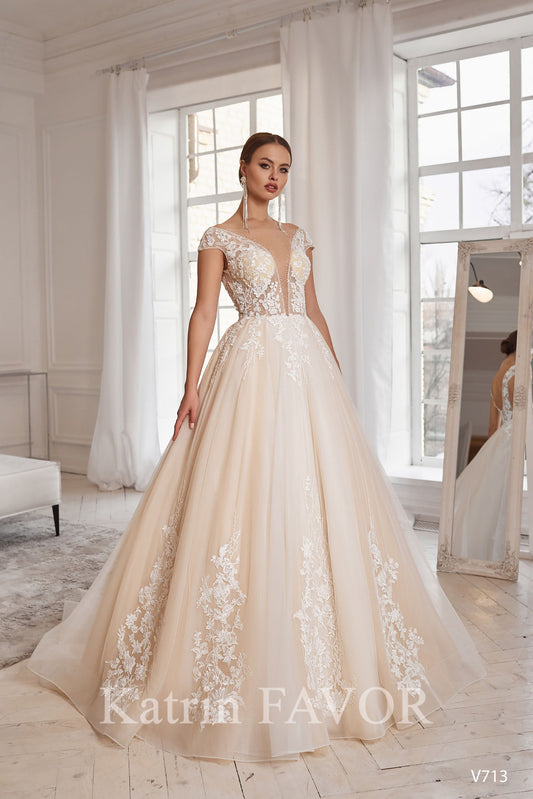 KatrinFAVORboutique-Blush tulle embroidered wedding gown