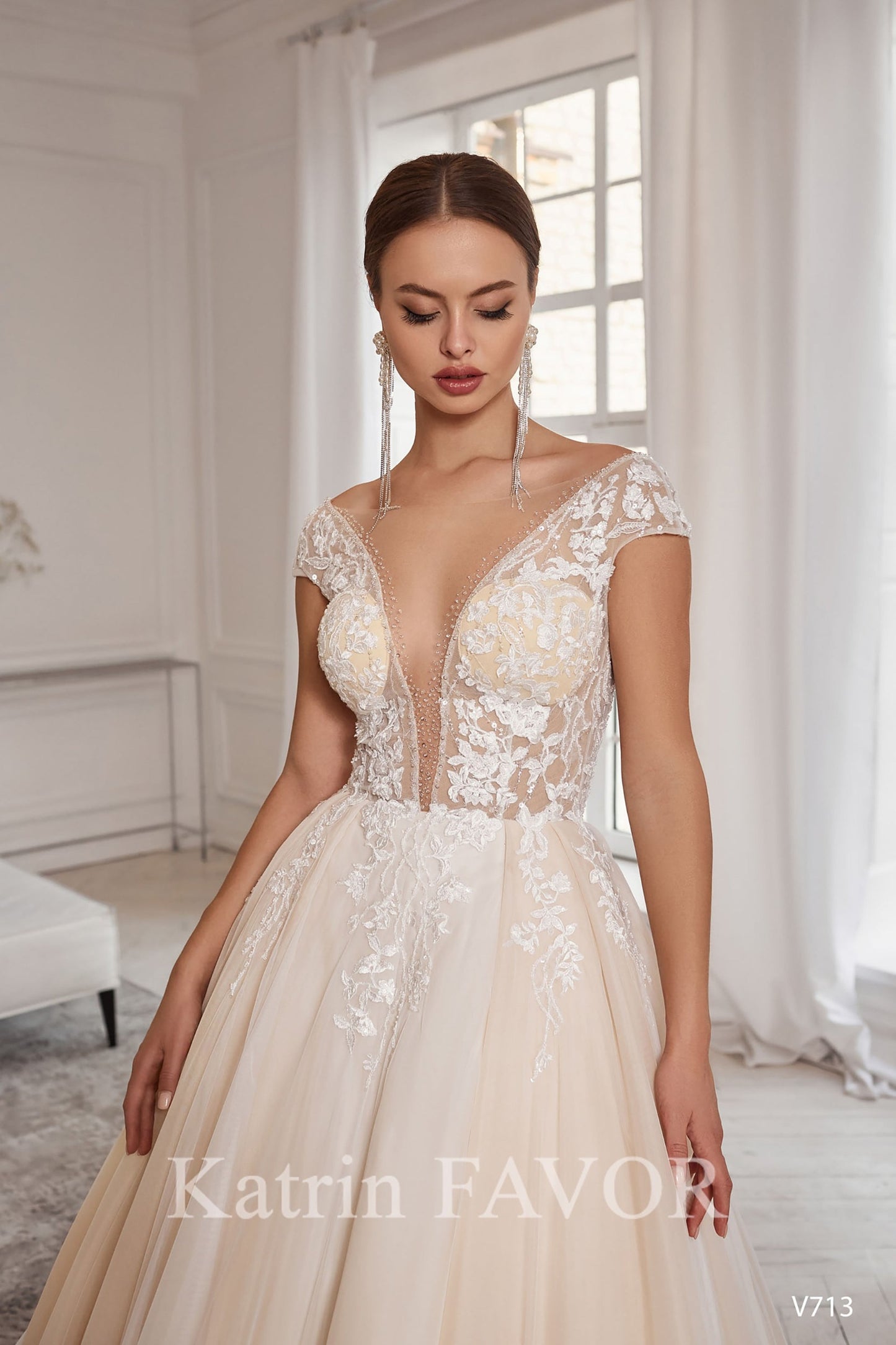 KatrinFAVORboutique-Blush tulle embroidered wedding gown
