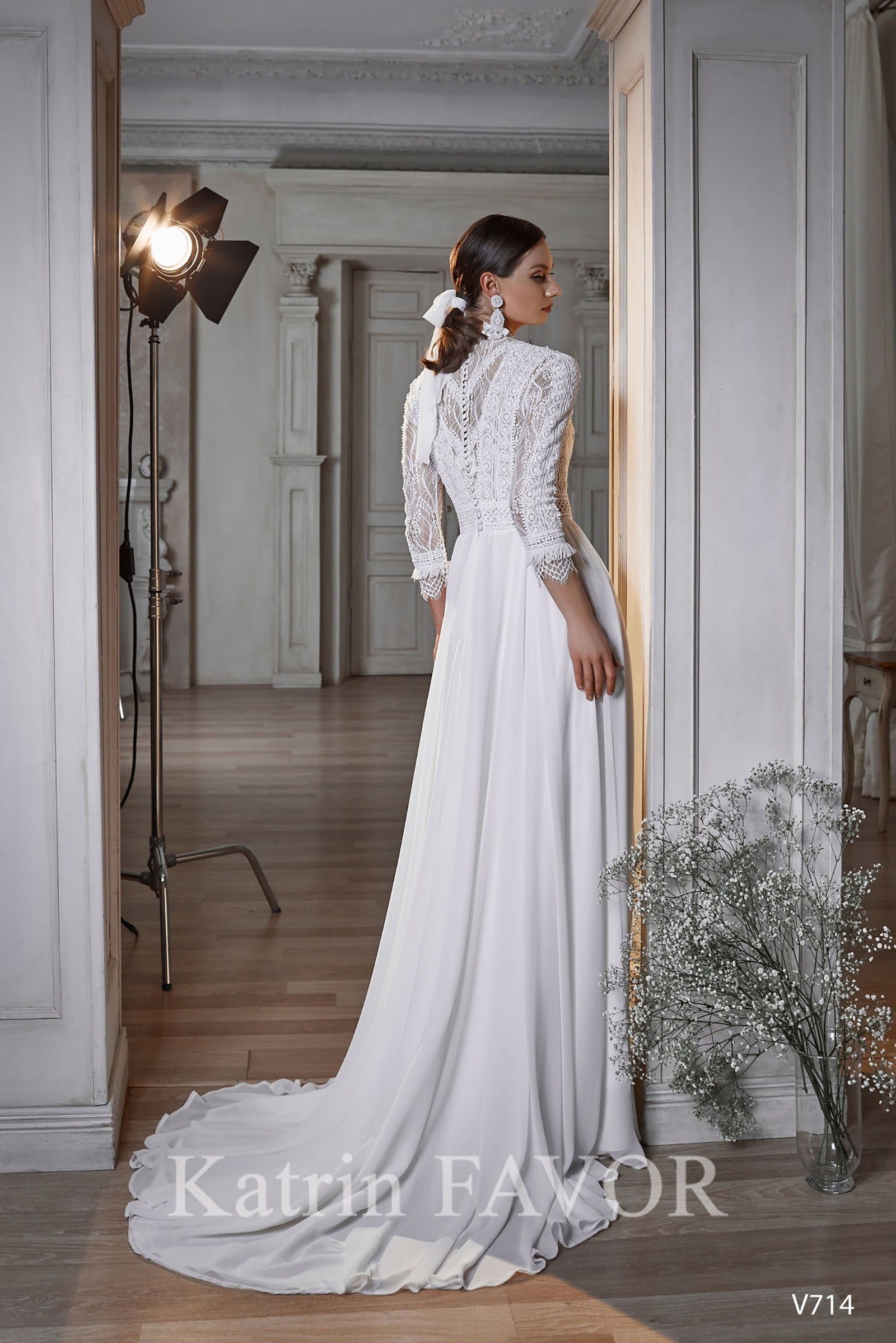 KatrinFAVORboutique-Modest high neck country wedding dress