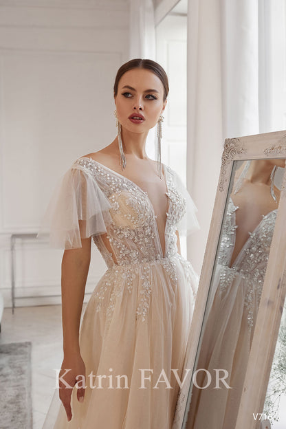 KatrinFAVORboutique-Tulle bell sleeve goddess wedding dress