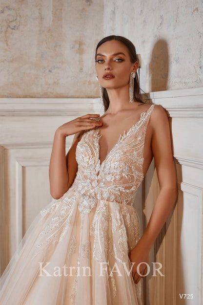 KatrinFAVORboutique-Blush embroidered beach wedding dress
