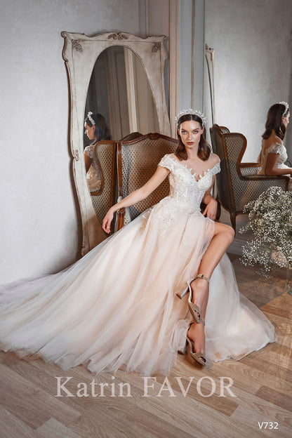 KatrinFAVORboutique-Blush tulle embroidered wedding dress